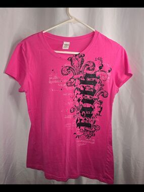 Hot Pink Short Sleeve Tee with Black Graphic FAITH printed, y2k, graphic Tee